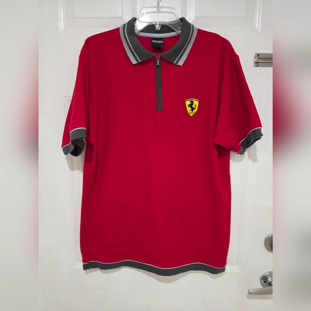 Ferrari Red Polo Shirt with Gray Trim